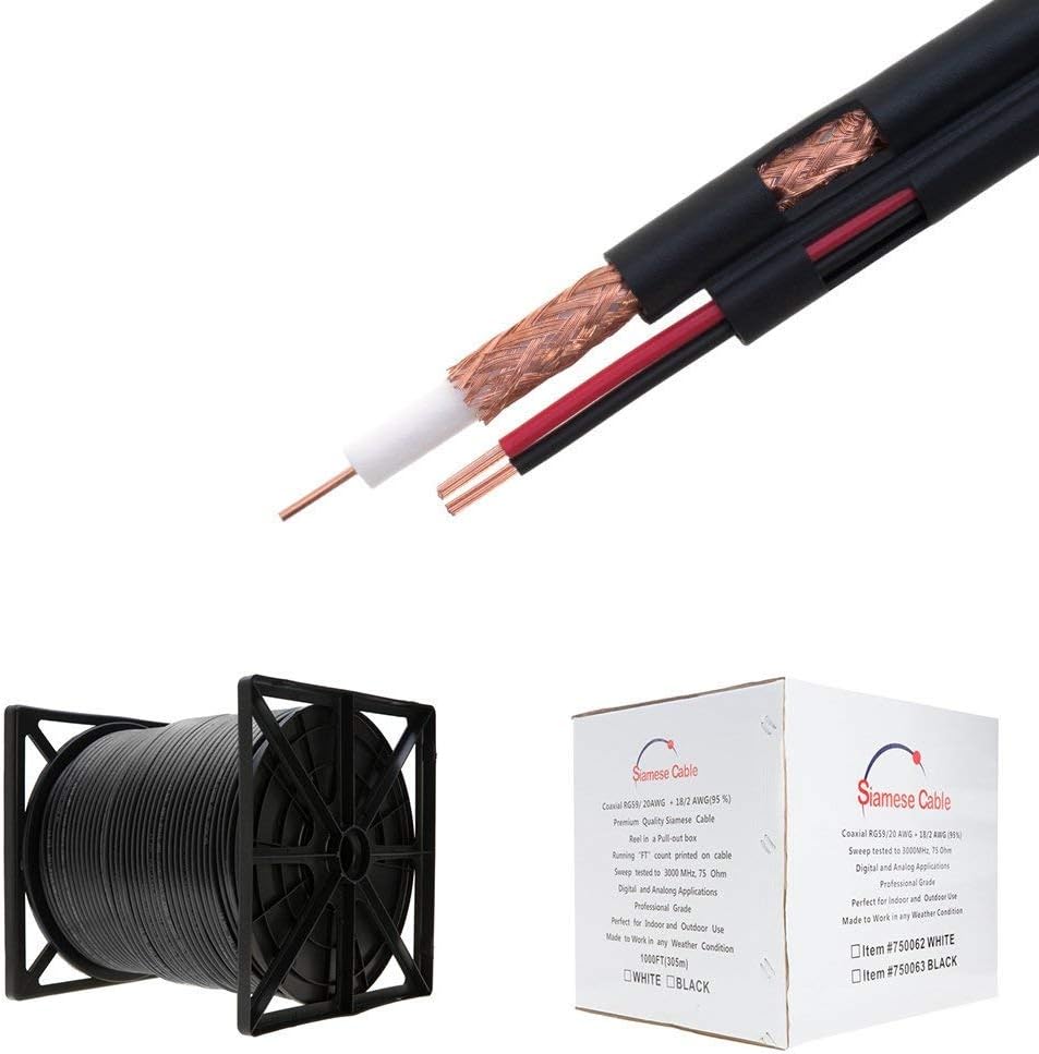 500FT Black RG59/U Siamese Cable G155