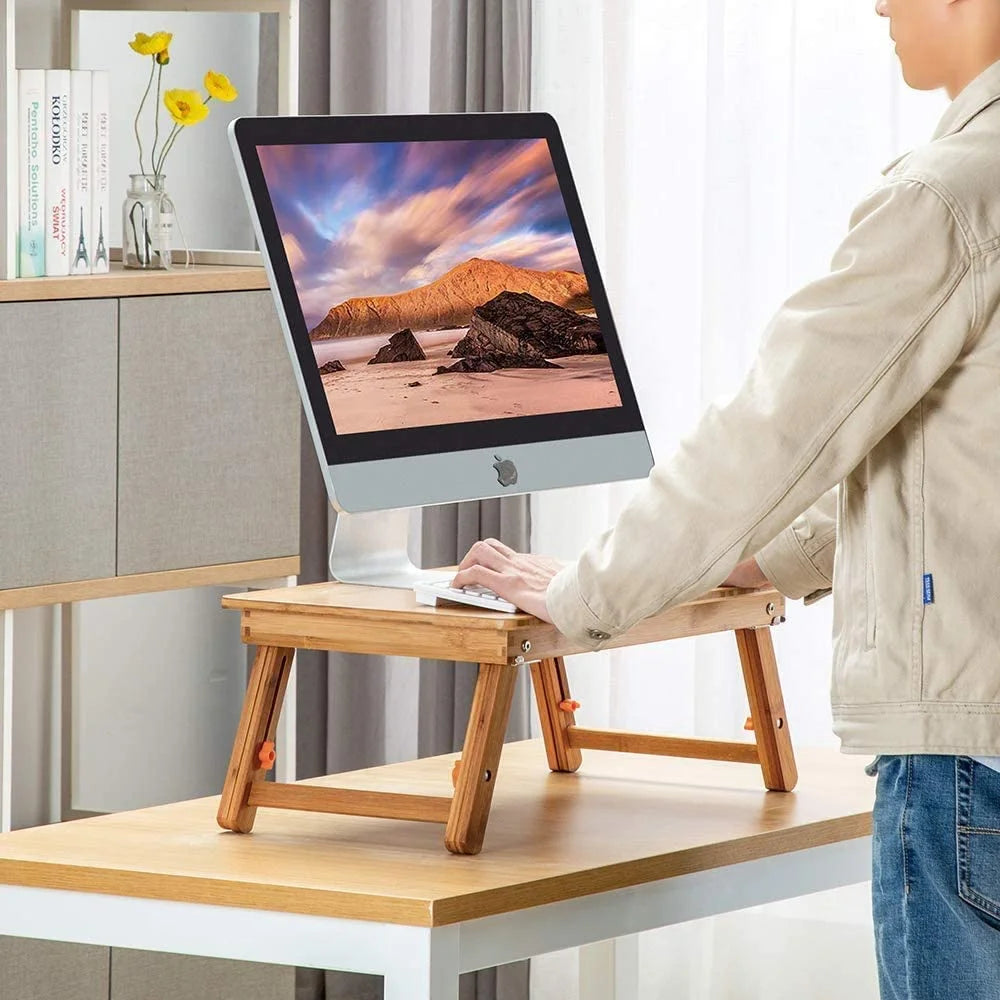 Bamboo Laptop Desk Table with Cooling Fan and Drawer X1300