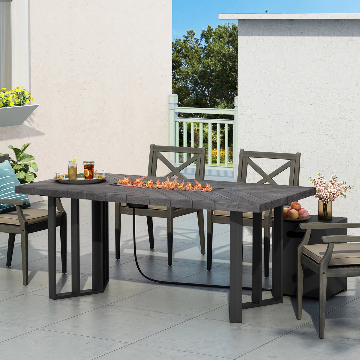 Lightweight Concrete Outdoor Fire Pit Dining Table 40,000 BTU E205