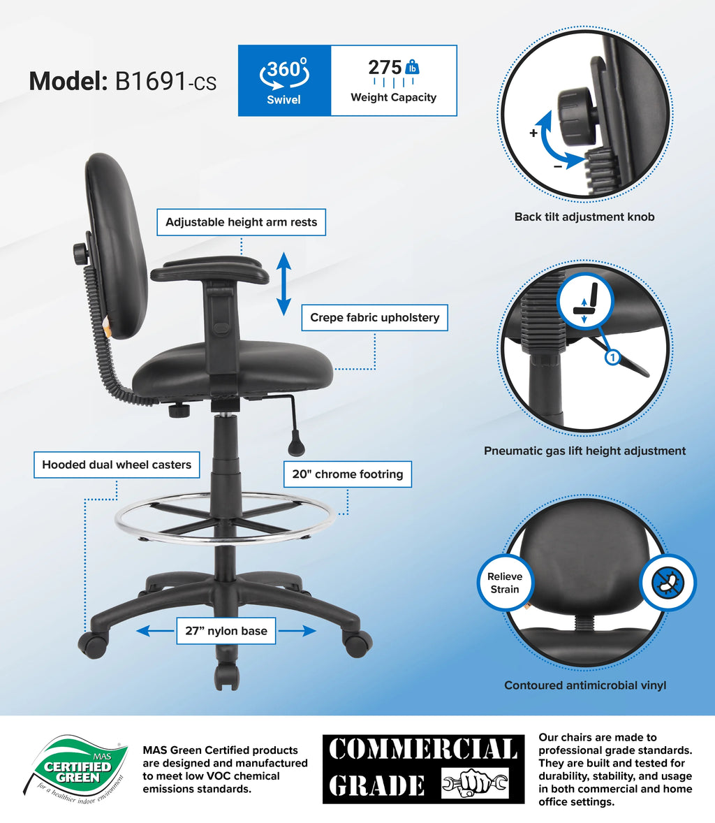 Black Adjustable Drafting Stool D858705