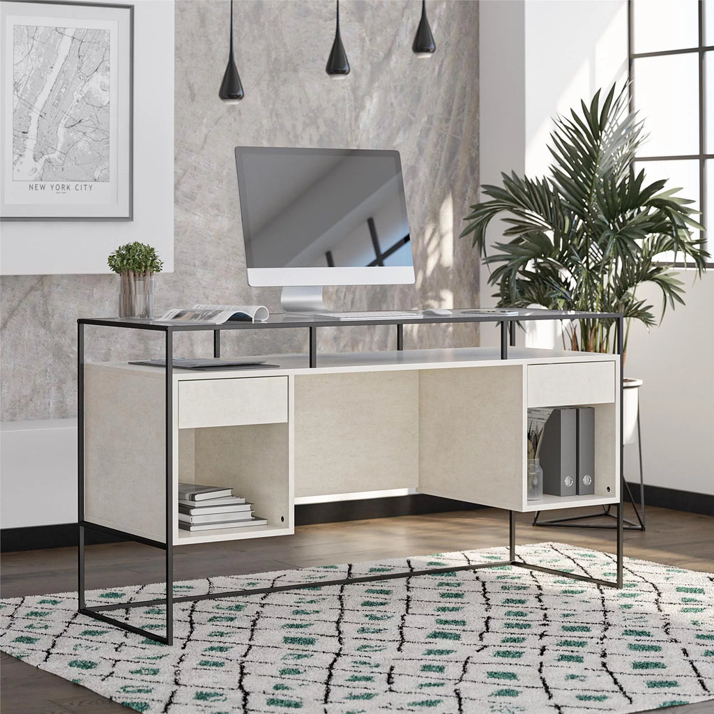 Modern Desk with 2 Drawers and Storage H439