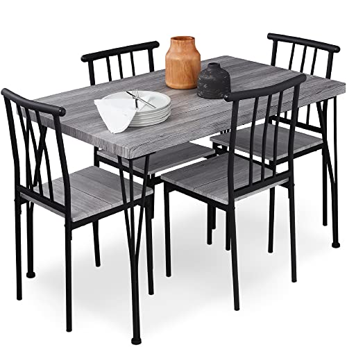 5-Piece Metal and Wood Rectangular Dining Table Set with 4 Chairs Z88883