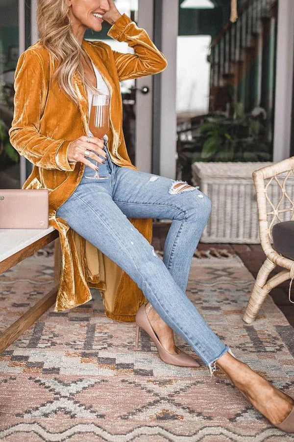 Solid Patchwork Cardigan Collar Outerwear Y432