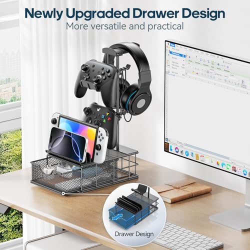 Aluminum Headphone Stand with Drawer and Cable Organizer O49795