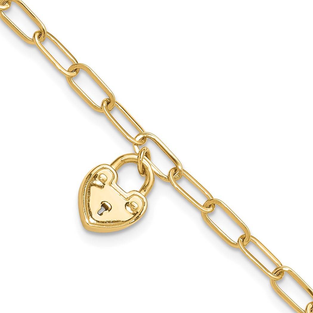 14k Gold Love Heart Lock Charm Pendant Necklace Paperclip Link Bracelet P83694