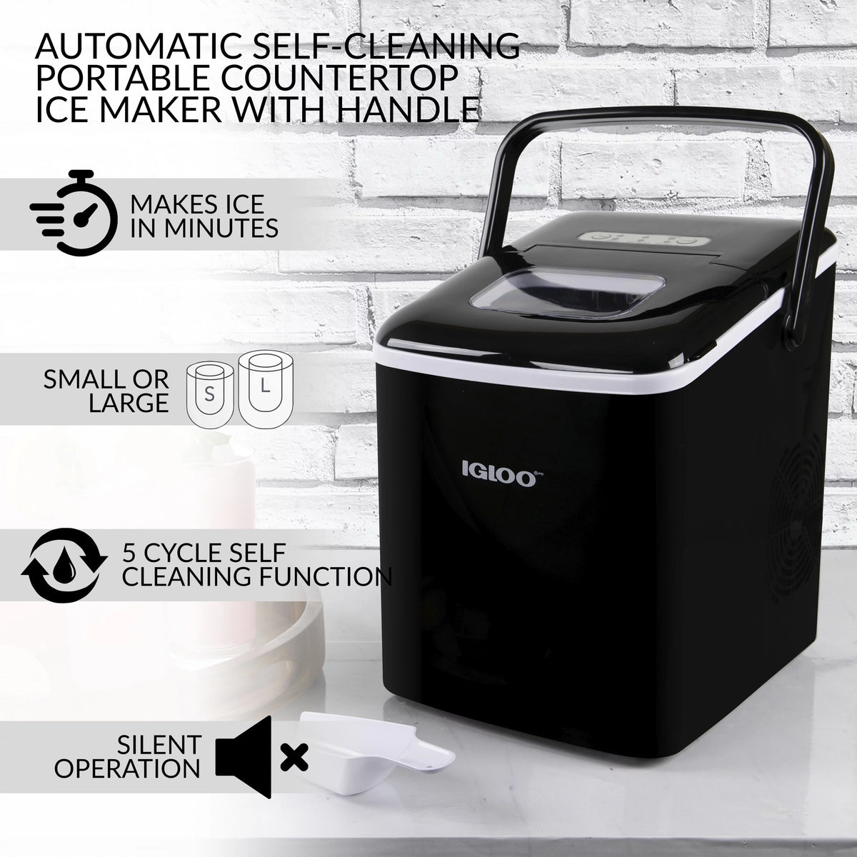 26-Pound Automatic Self-Cleaning Portable Countertop Ice Maker Machine, Black O829