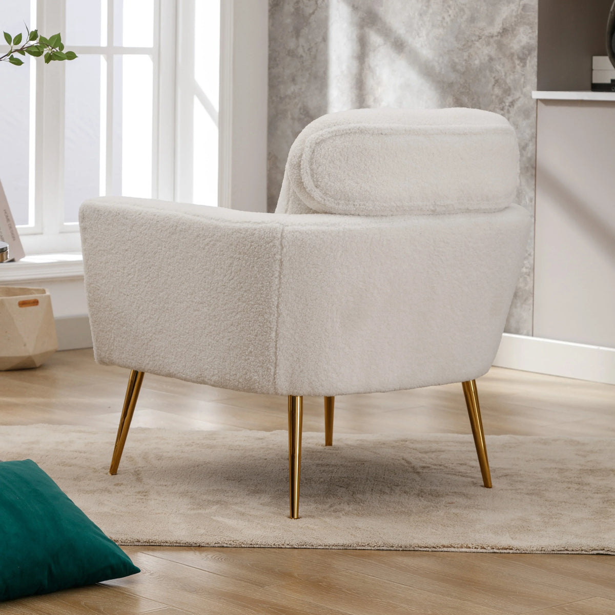 Mid Century Modern Upholstered Accent Chair With Pillow Ivory P531