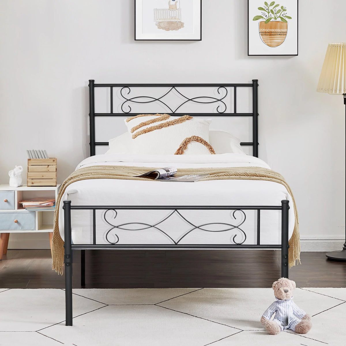 Twin Size Metal Platform Bed Frame with Headboard P25452