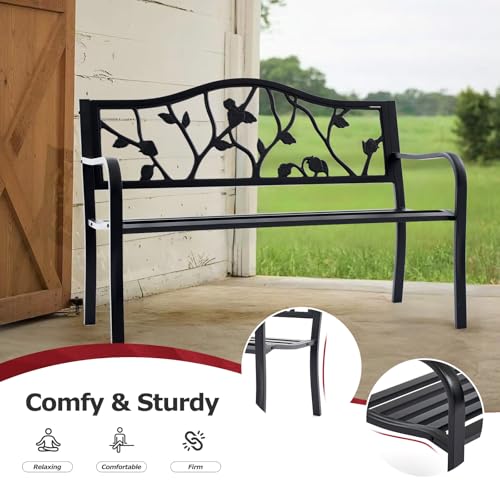 50” Outdoor Garden Bench with American Flag Style H440