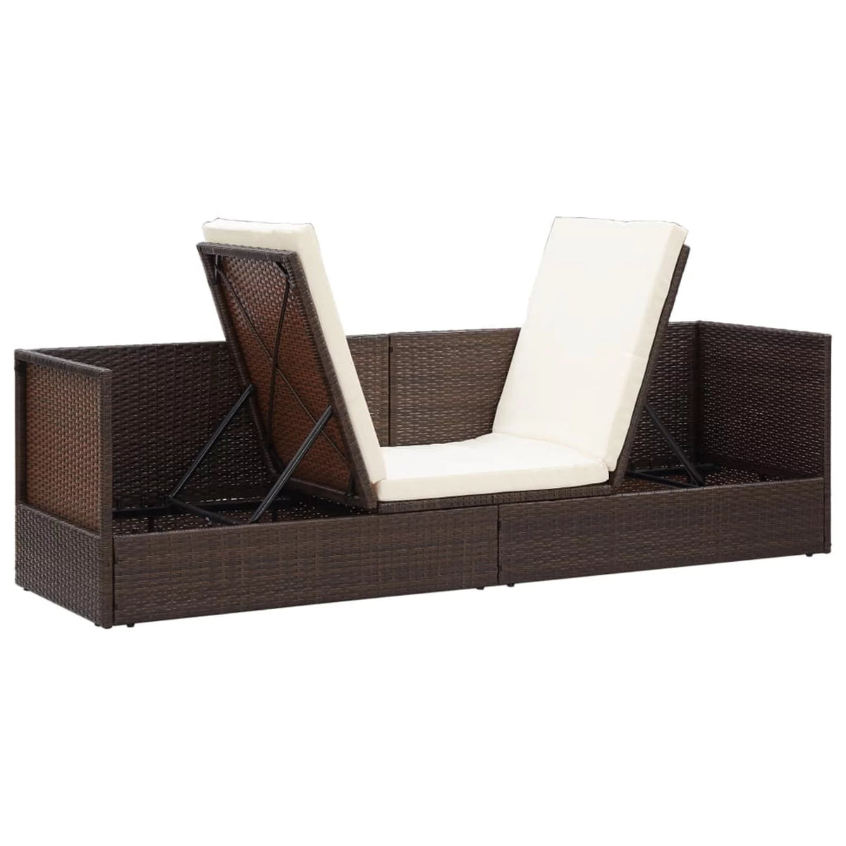 Outdoor Bed with Cushion Pillows Poly Rattan Brown F192933