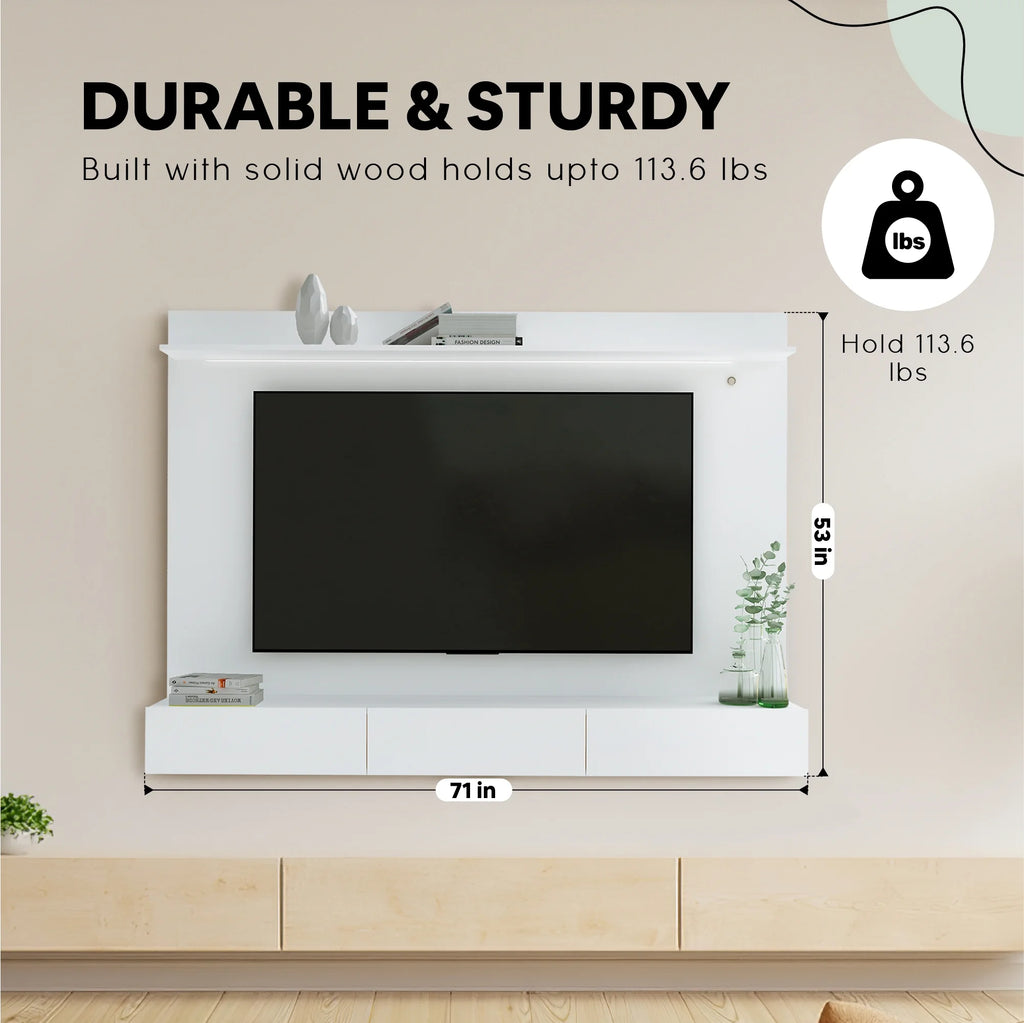 White Floating Entertainment Center with LED Strip, Drawers and Shelf U85571