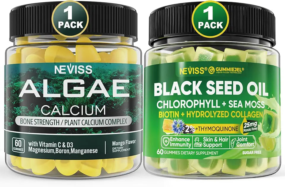 Algae Calcium Gummies 600mg with Vitamin D3, C + Black Seed Oil X564560
