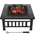 32 Square Metal Fire Pit with Cover and Poker, Black N463907