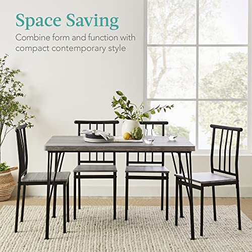 5-Piece Metal and Wood Rectangular Dining Table Set with 4 Chairs Z88883