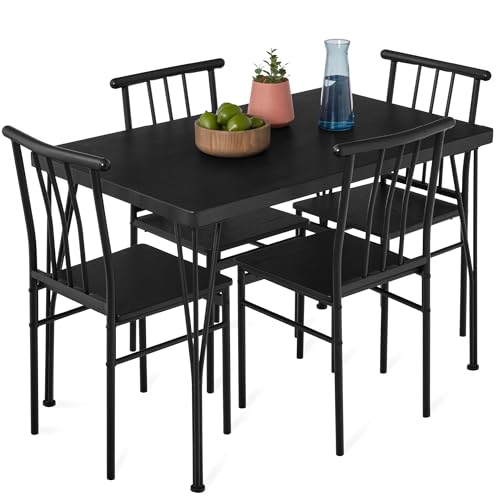 5-Piece Metal and Wood Rectangular Dining Table Set with 4 Chairs Z88883
