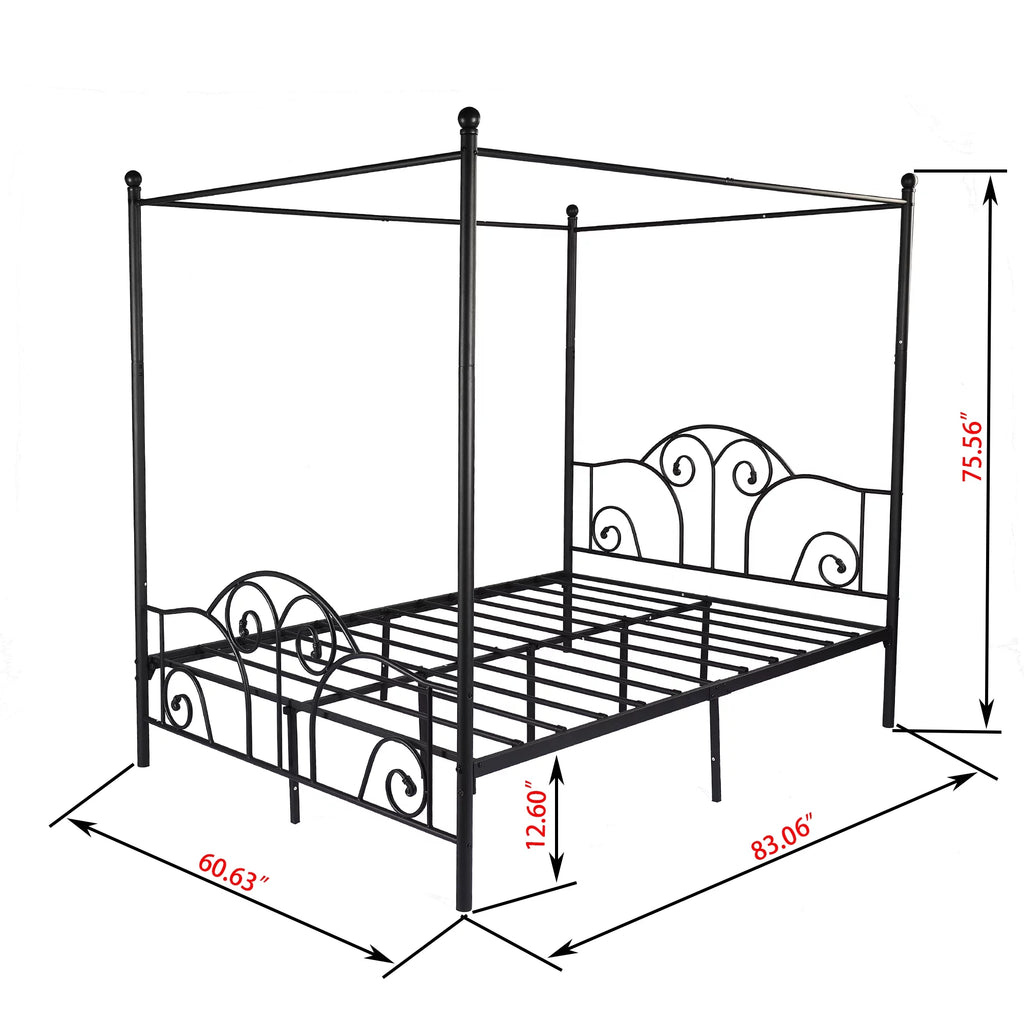 Vintage White Full Size Metal Canopy Bed Frame I8627
