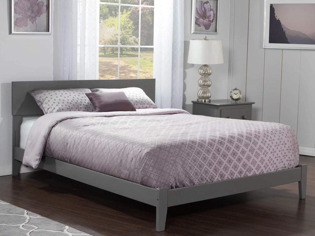 Grey Full Low Profile Wood Platform Bed Frame with Panel Headboard F468