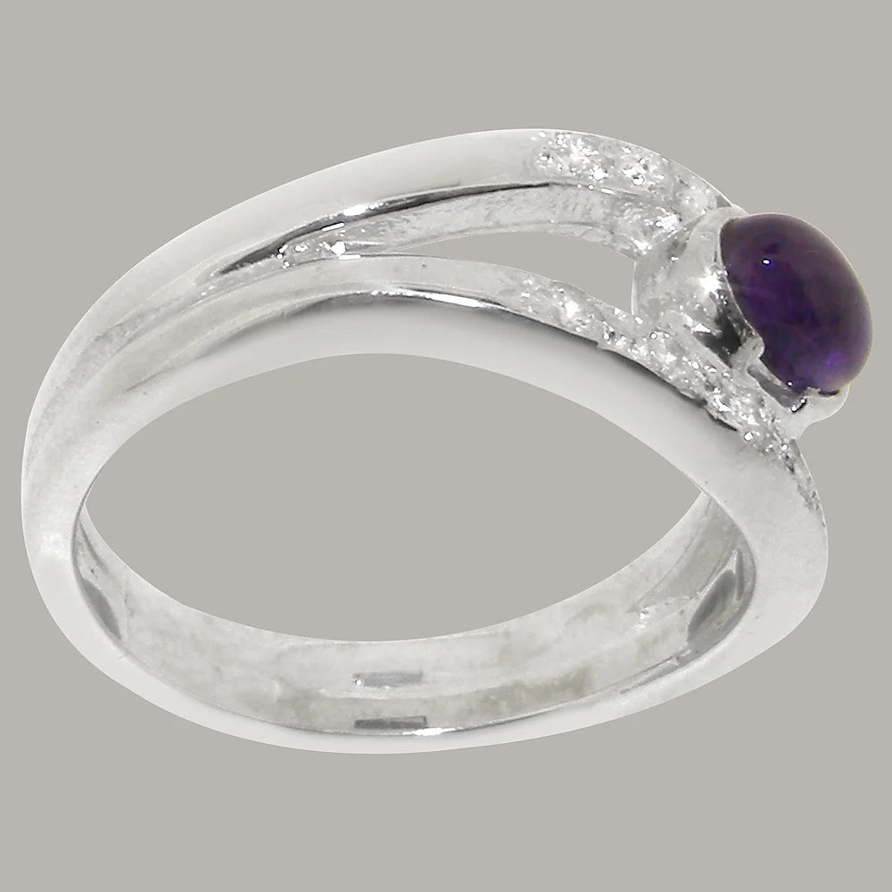 14k White Gold Natural Amethyst & Diamond Band Ring N8821