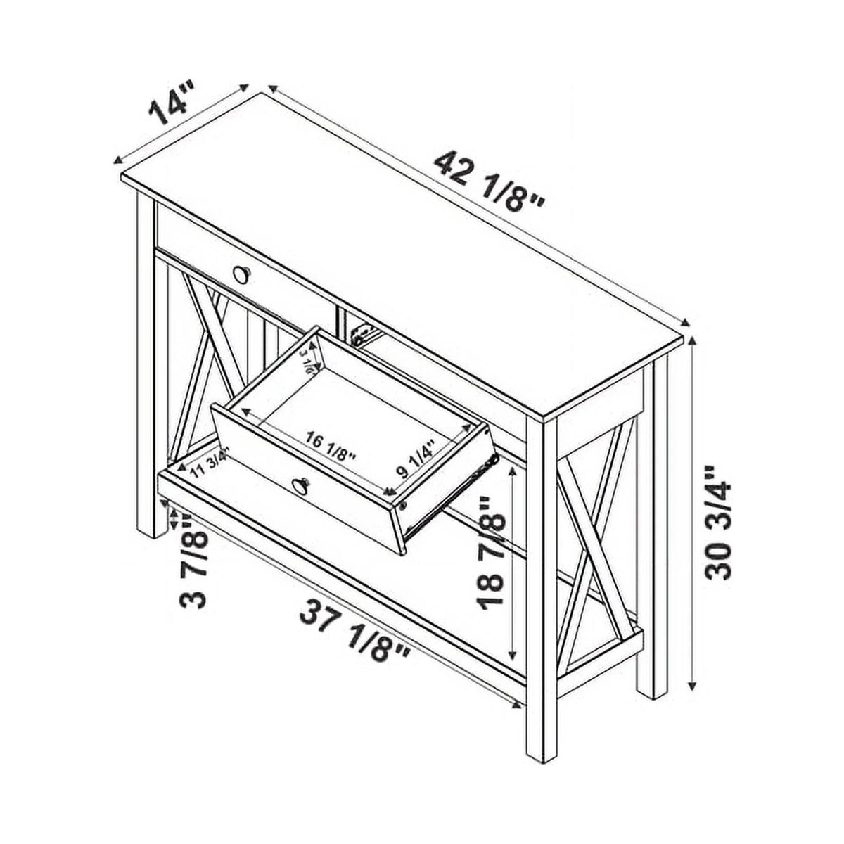 Black 2-Drawer Solid Wood Console Table R355