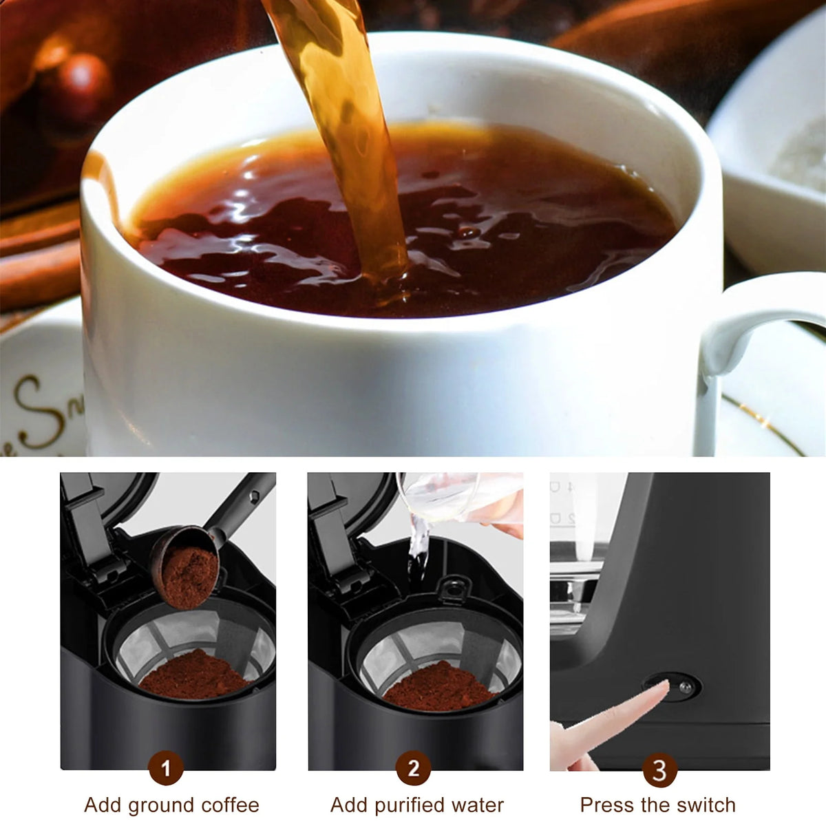 6 Cup Coffee Maker with Glass Carafe and Reusable Filter Q7531