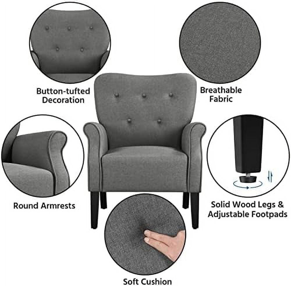 Modern PU Leather Accent Chair with Wood Legs and High Back V607116