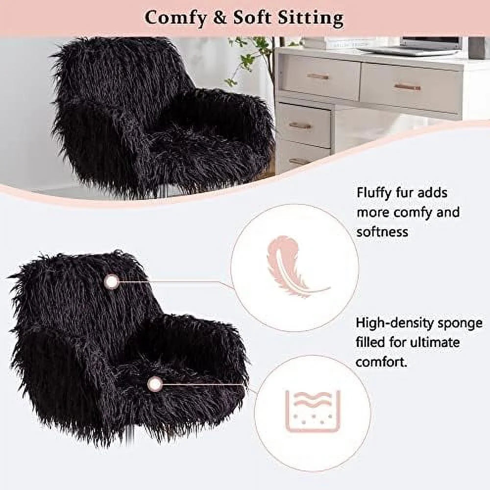 Fluffy Faux Fur Swivel Desk Chair with Wheels R7501