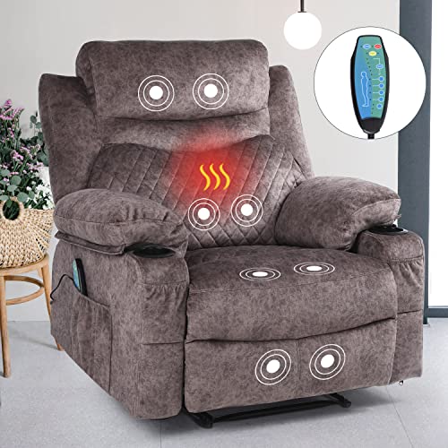 Oversized Grey Fabric Recliner with Massage and Heat X67856