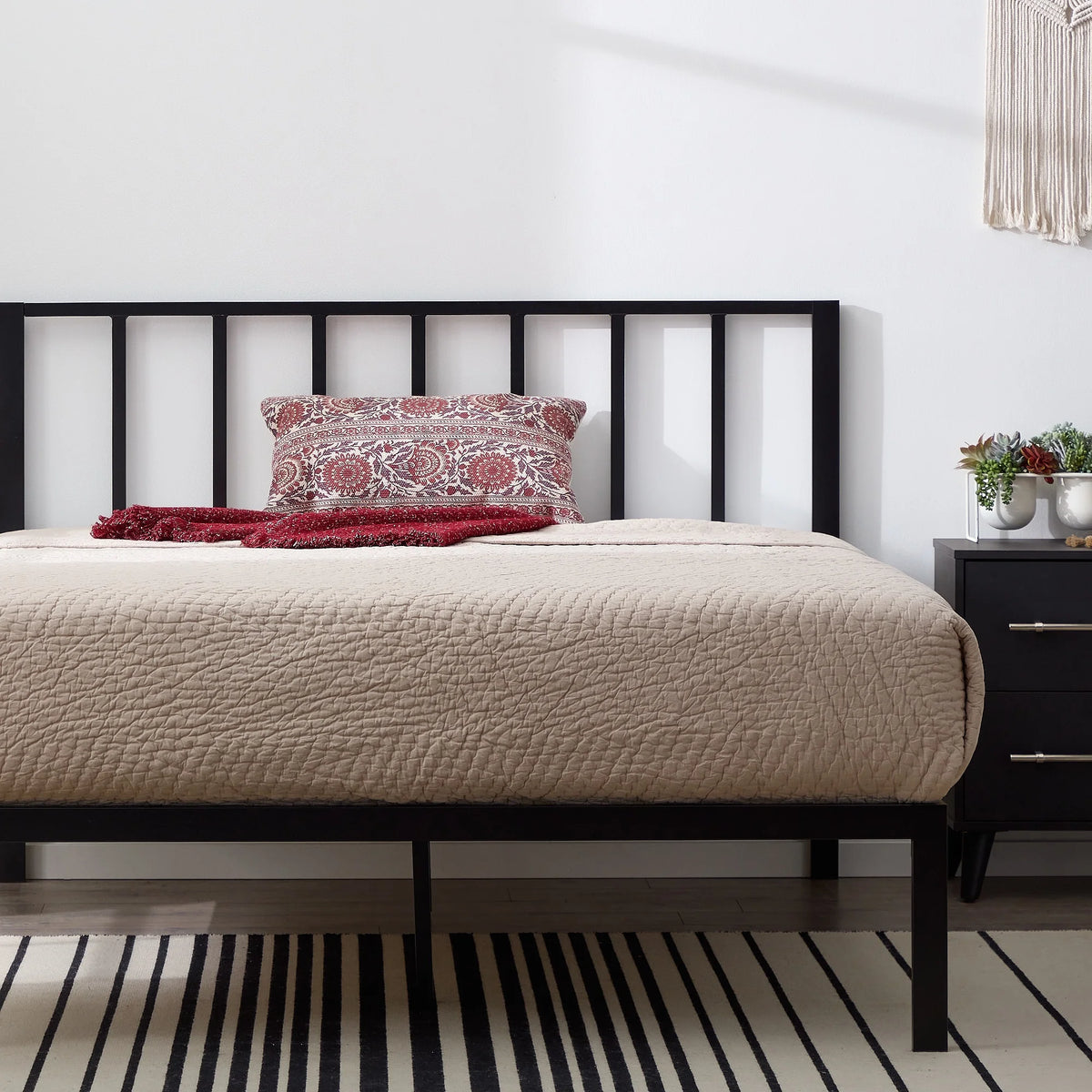 Black Metal Platform Bed with Headboard K706659