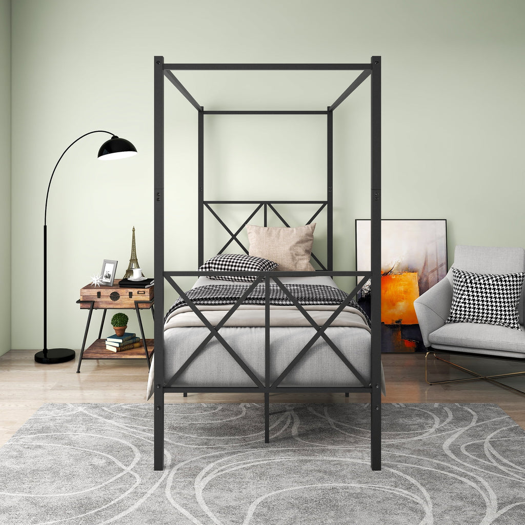 Black Twin Size Metal Canopy Platform Bed Frame M460