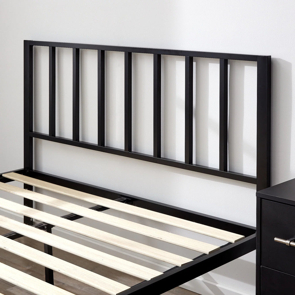 Black Metal Platform Bed with Headboard K706659