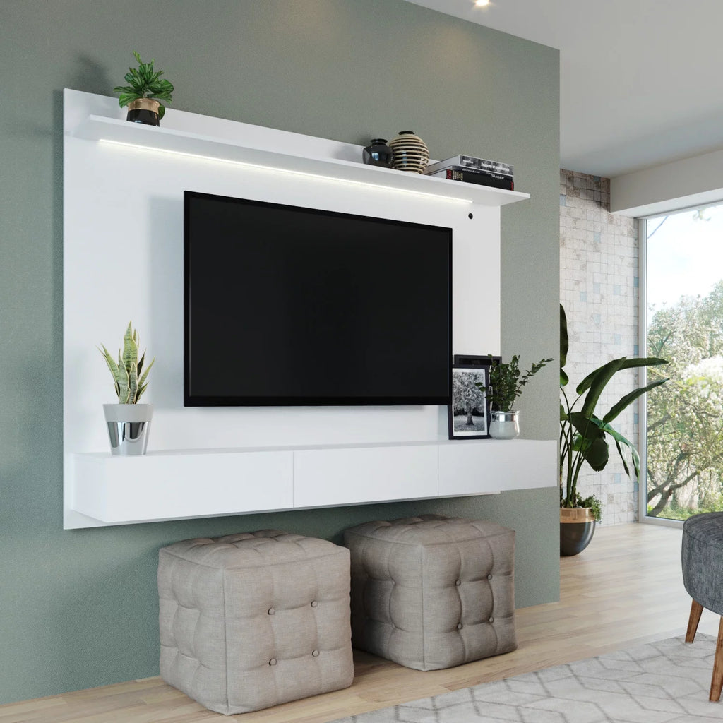 White Floating Entertainment Center with LED Strip, Drawers and Shelf U85571