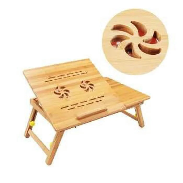 Bamboo Laptop Desk Table with Cooling Fan and Drawer X1300