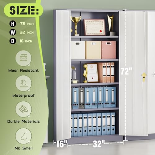 72" Black Lockable Metal Storage Cabinet with 4 Adjustable Shelves Z629