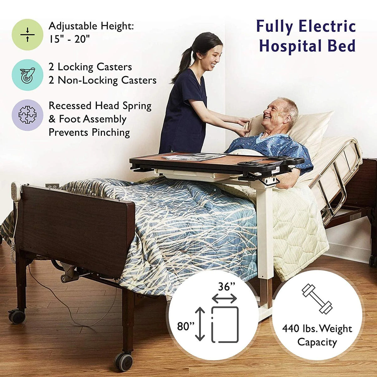 Full Electric Hospital Bed with Full Rails and Spring Mattress H60910